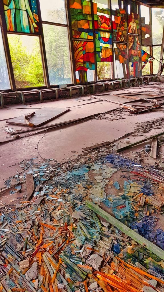 chernobyl pripyat interior restaurant stained glass