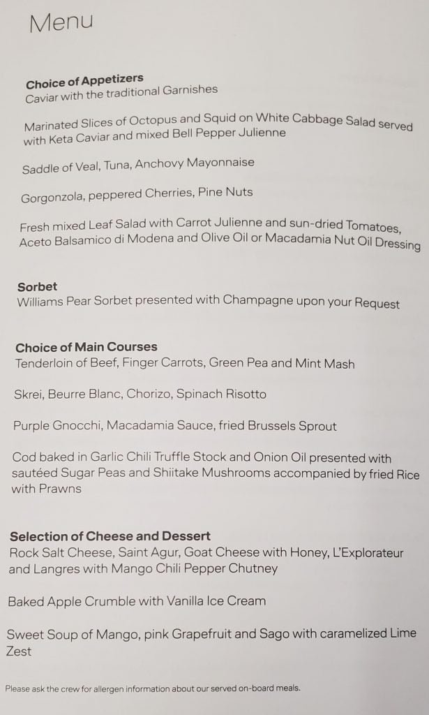 lufthansa 747 first class menu appetisers