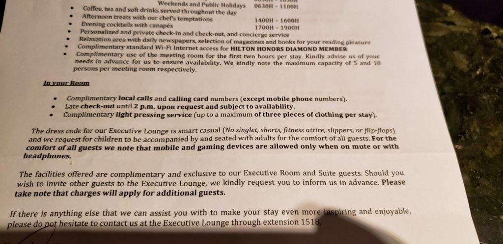 Conrad Manila Executive Lounge rules