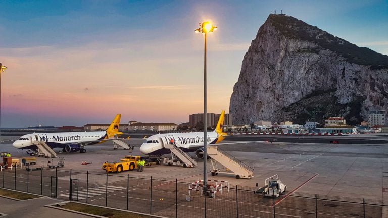 Priority Pass Calpe Lounge Gibraltar view of Monarch planes