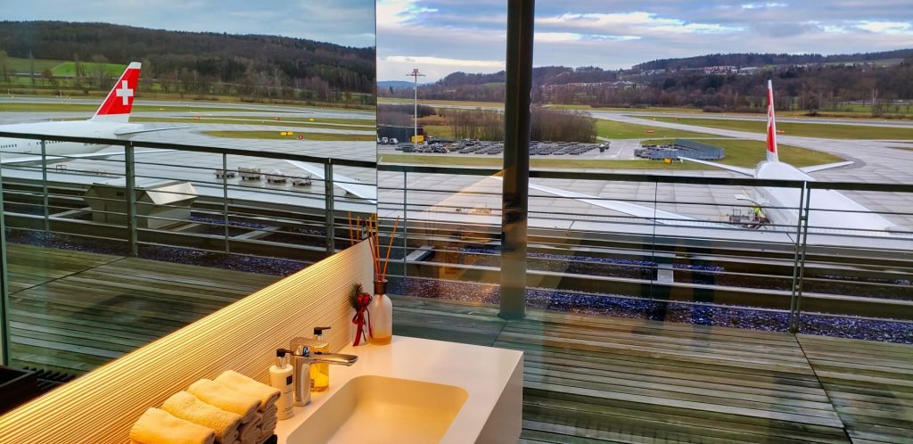 Swiss First Class Terminal Zurich bathroom view