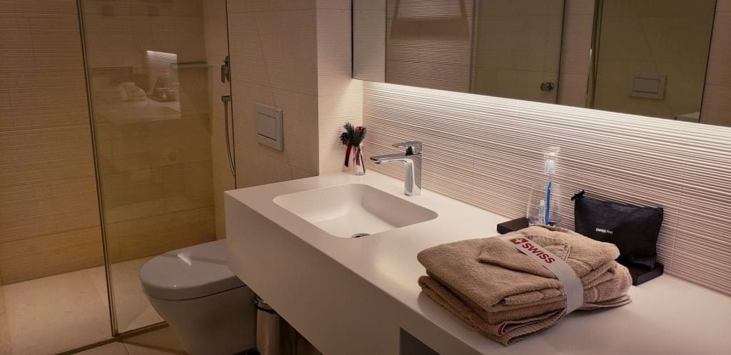 Swiss First Class Terminal Zurich day room bathroom