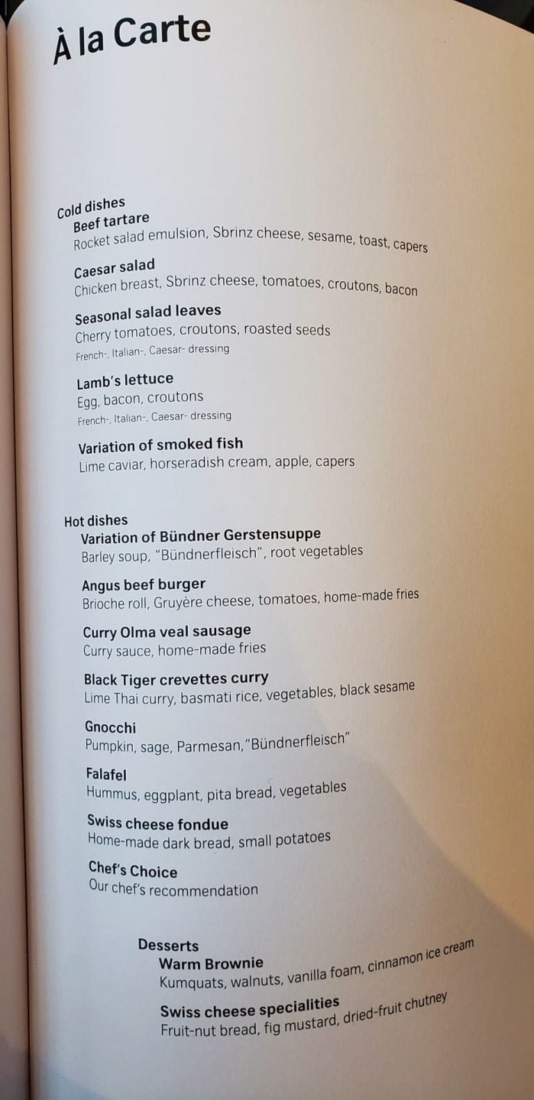 Swiss First Class Terminal Zurich menu 2