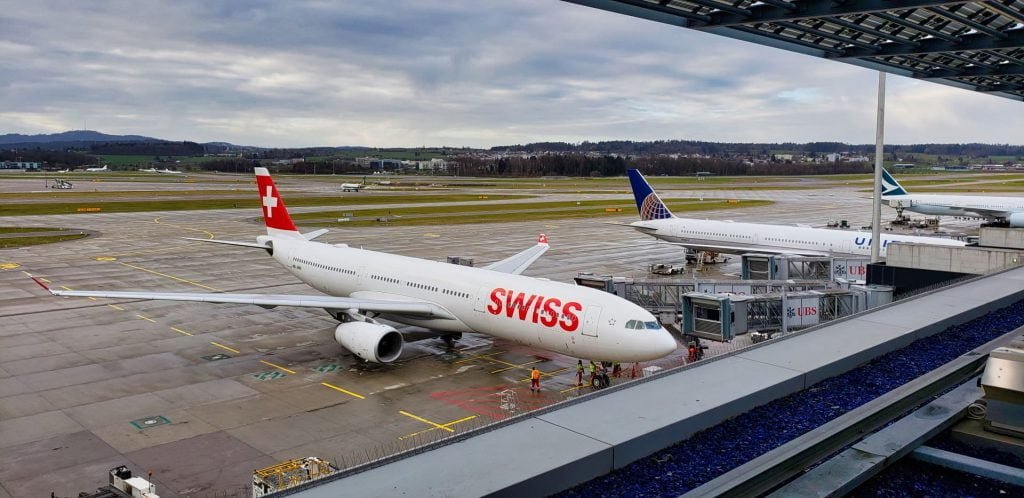 Swiss First Class Terminal Zurich tarmac view