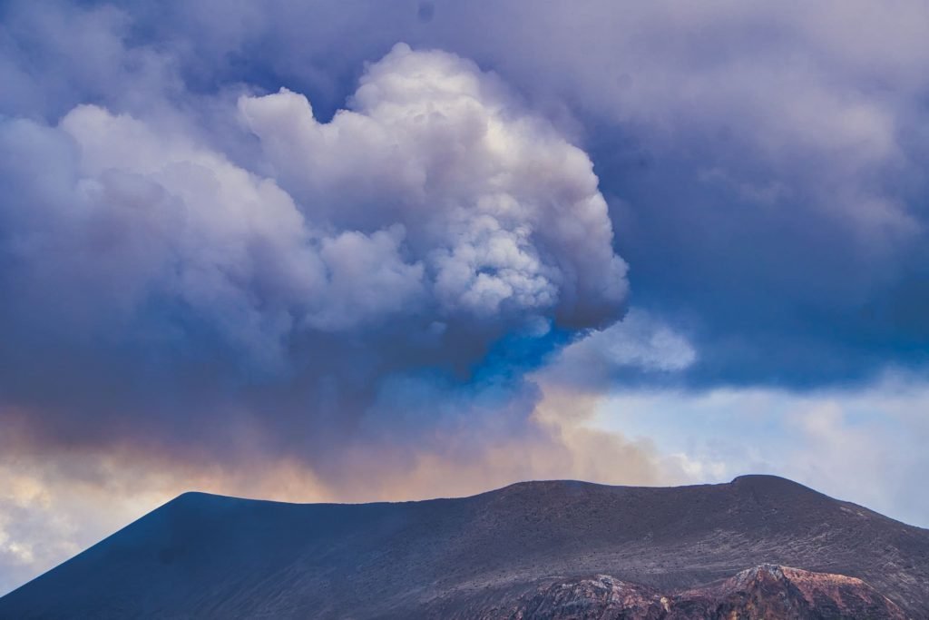 mt yasur active volcano tanna island vanuatue from a distance