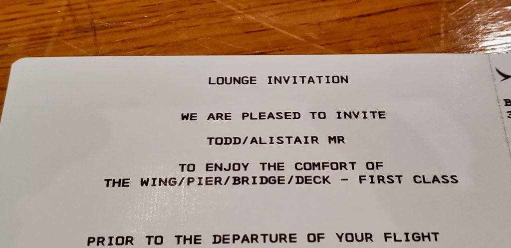 Cathay Pacific First class Lounge Invitation