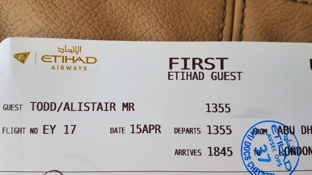 Etihad Apartment First Class Boarding Pass