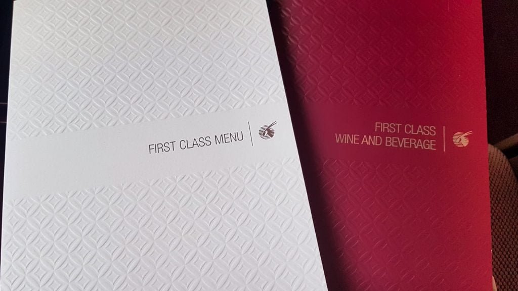Qatar A380 First Class Menu