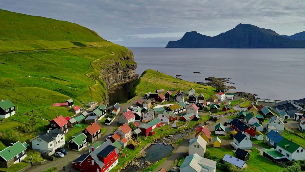 Faroe Islands Gjogv Cleft Drone Flying